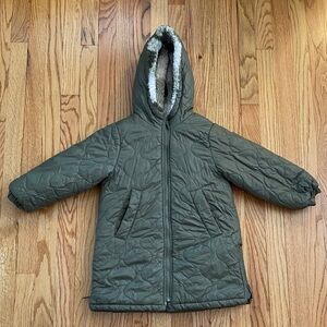 Zara Kids Quilted Hooded Puffer Jacket in Olive